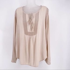 Joseph A Top with Crochet Detail Tan with Tie SZ S